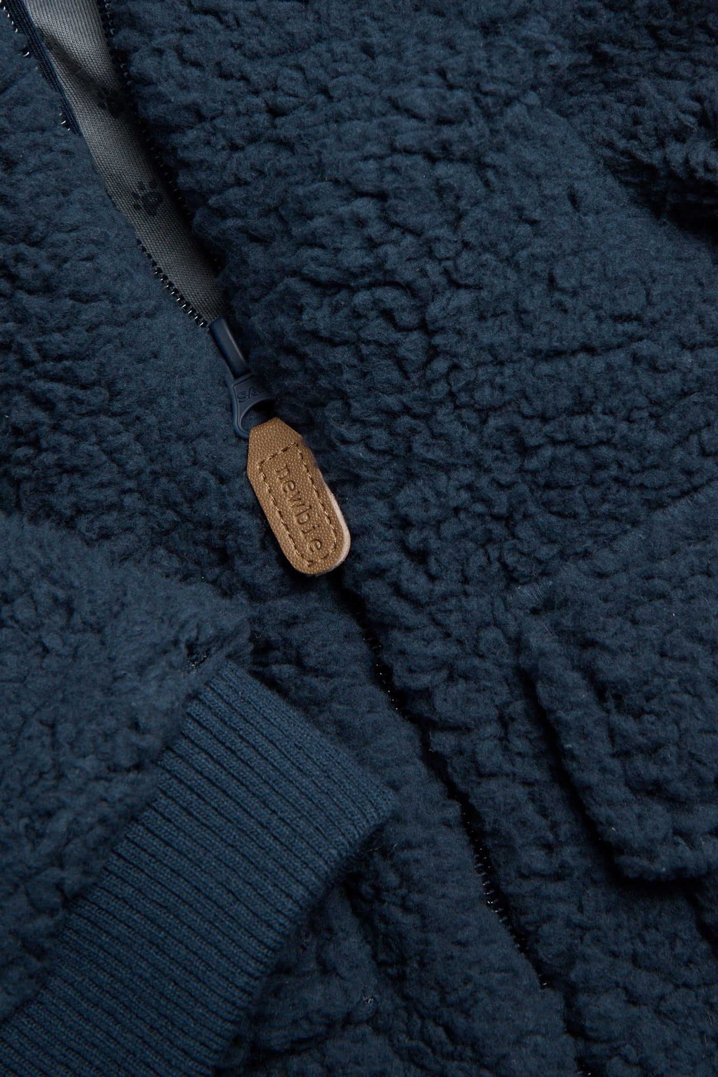 Kids blue pile jacket with bear embroidery