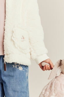 Kids white pile jacket with collar and lace