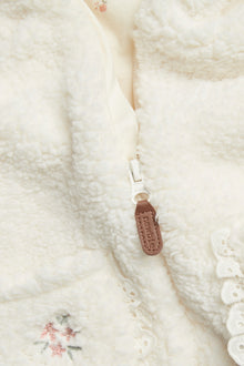 Kids white pile jacket with collar and lace