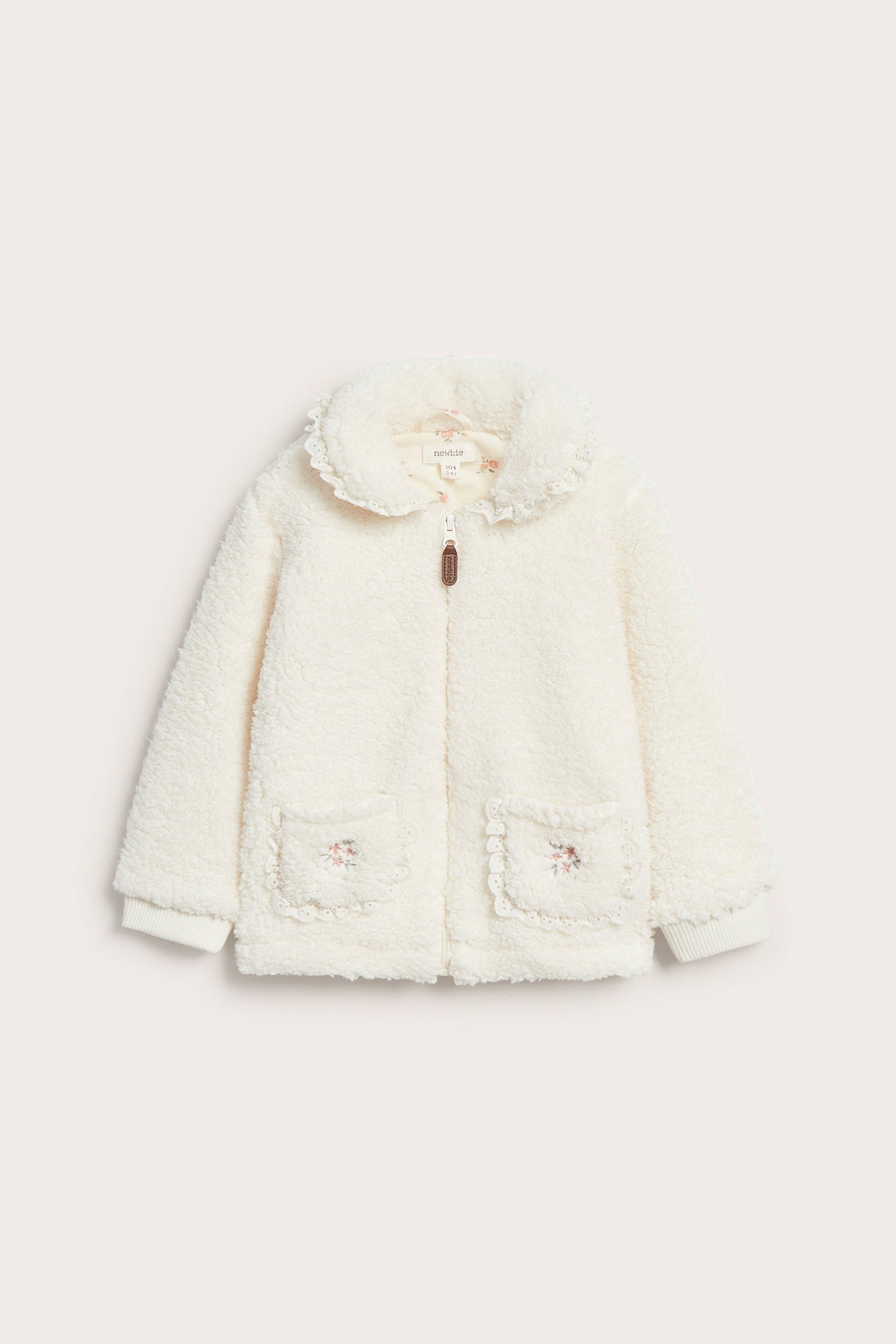 Kids white pile jacket with collar and lace
