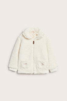 Kids white pile jacket with collar and lace