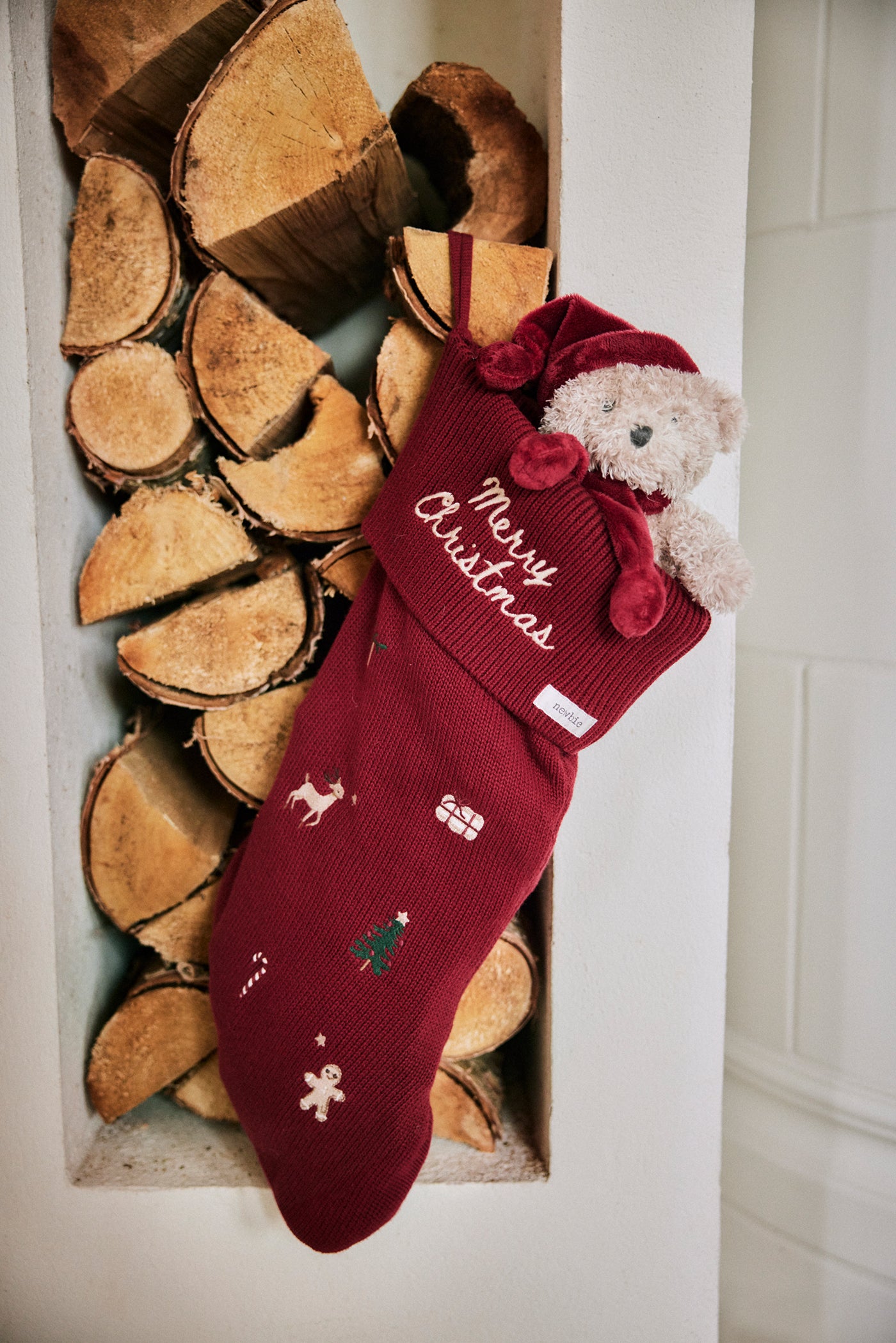 Baby & kids red knitted Christmas stocking