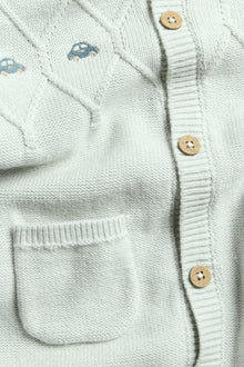 Baby green knitted jumpsuit with cars