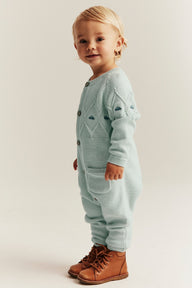 Baby green knitted jumpsuit with cars