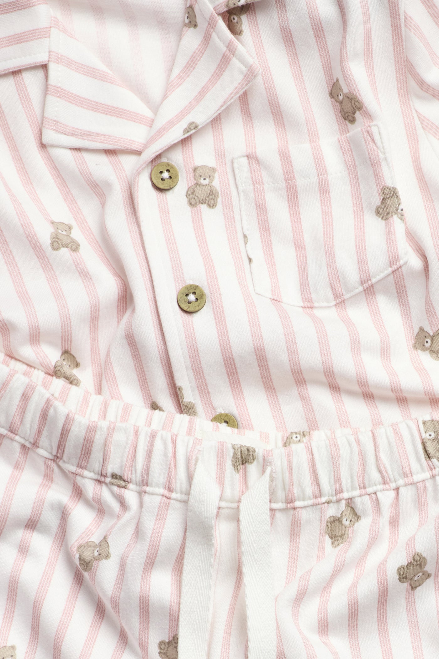 Kids pink striped teddy bear-print pyjamas