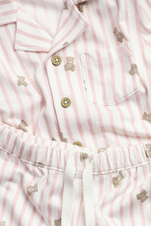 Kids pink striped teddy bear-print pyjamas