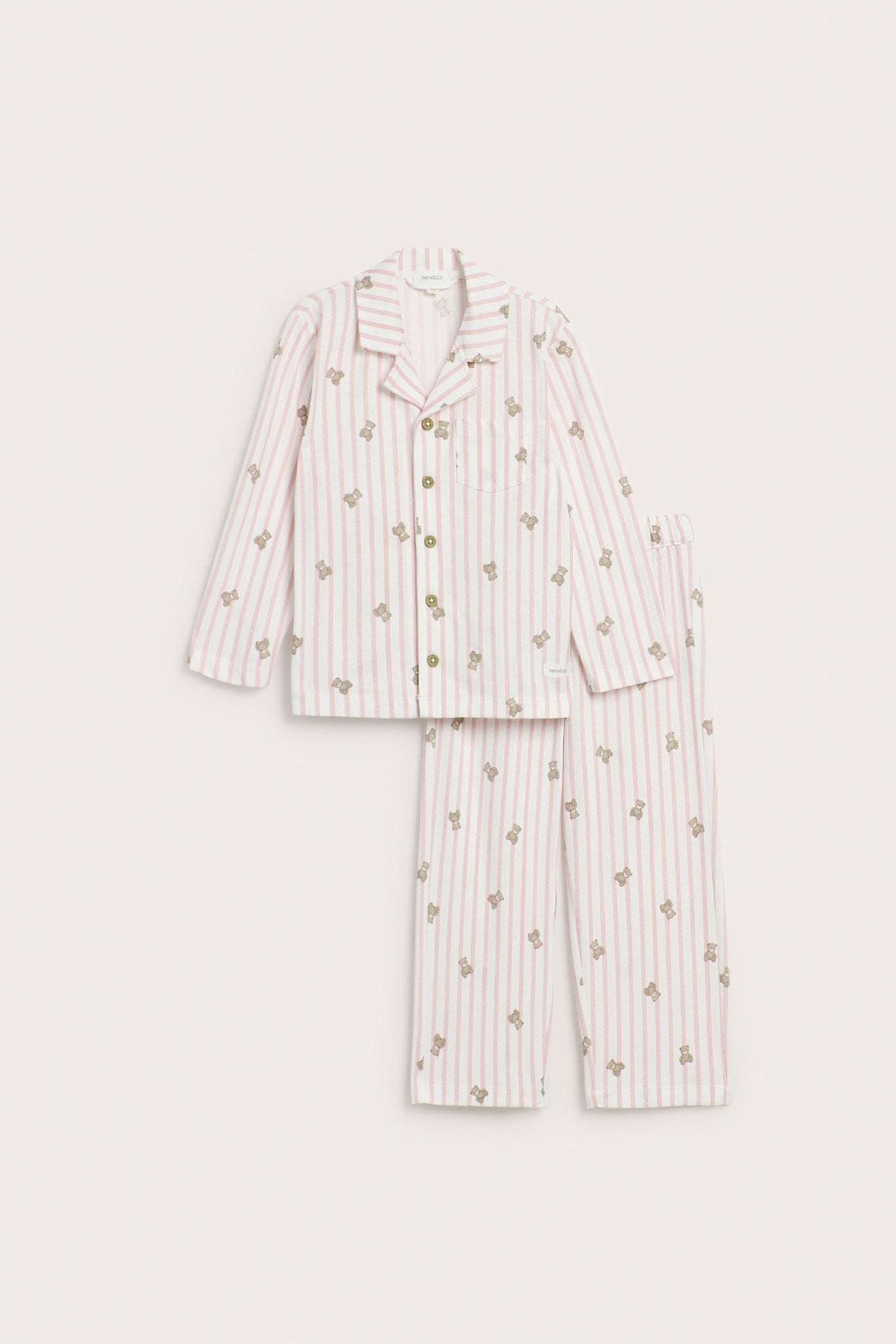 Kids pink striped teddy bear-print pyjamas