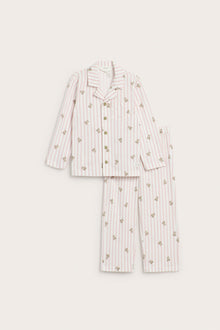 Kids pink striped teddy bear-print pyjamas