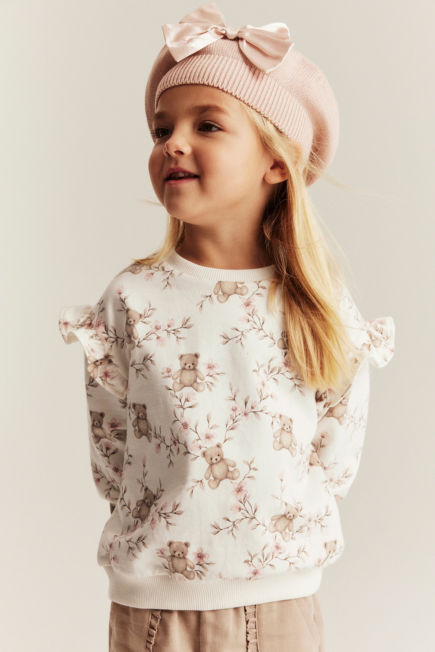 Baby & kids' beige floral teddy bear sweatshirt