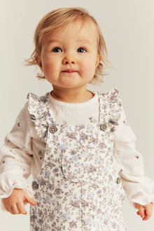 Baby white floral dungarees with frills
