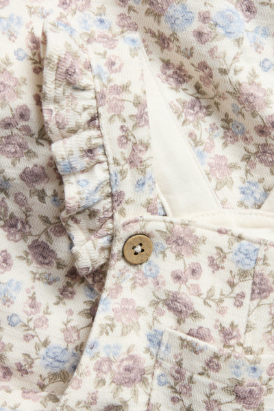 Baby white floral dungarees with frills