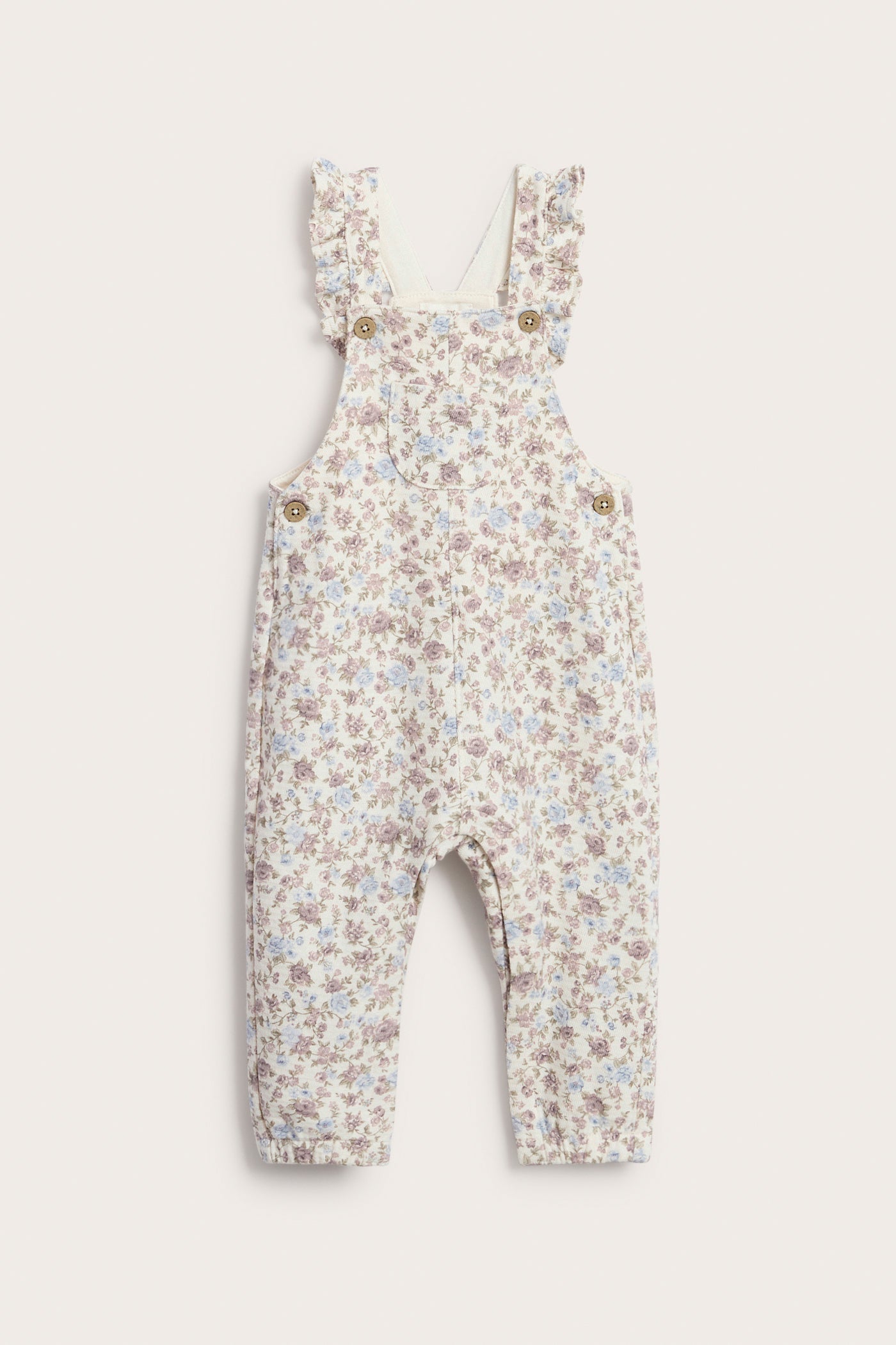 Baby white floral dungarees with frills