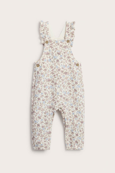 Baby white floral dungarees with frills