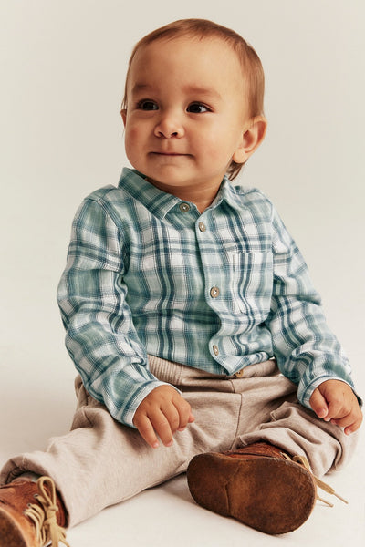 Baby green checked shirtbodysuit