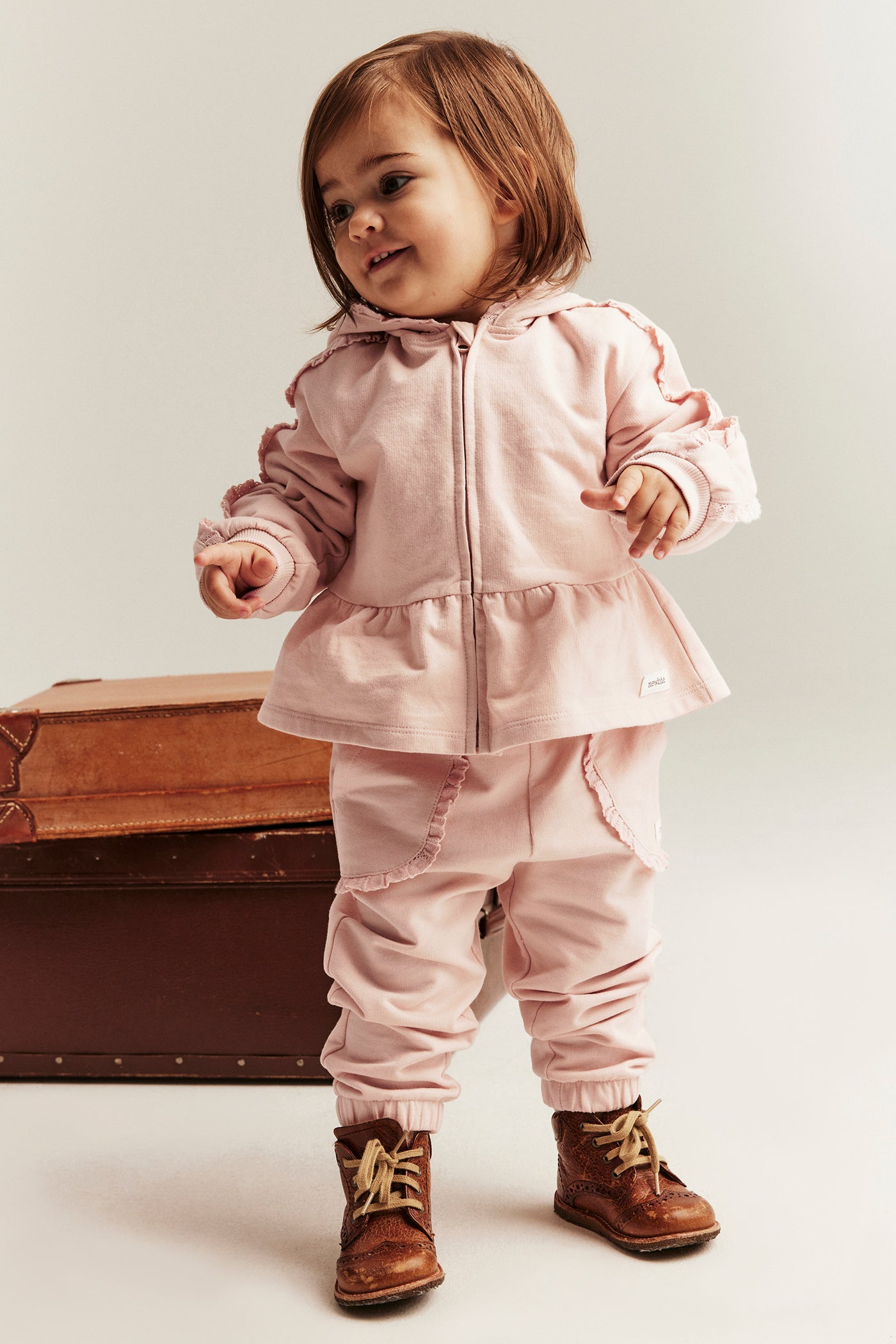 Baby pink joggers with lace details