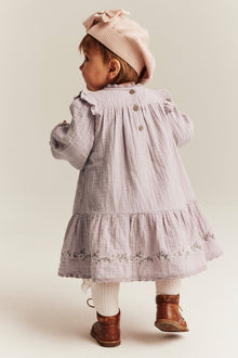 Baby purple floral woven frill dress