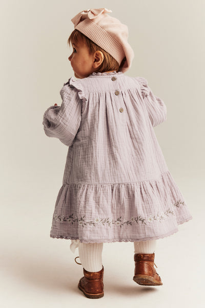 Baby purple floral woven frill dress