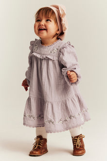 Baby purple floral woven frill dress