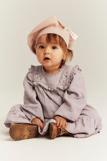 Baby purple floral woven frill dress