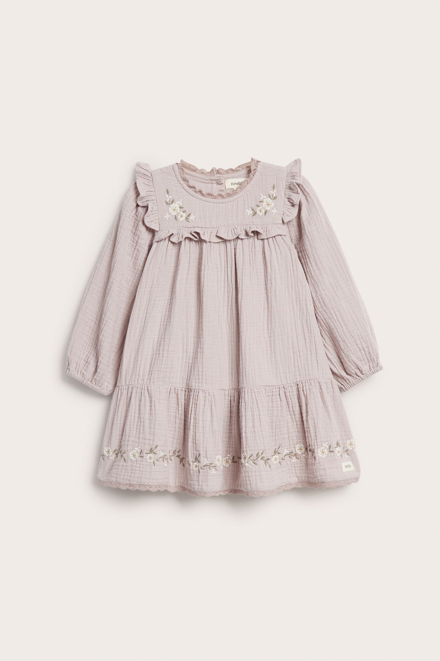 Baby purple floral woven frill dress