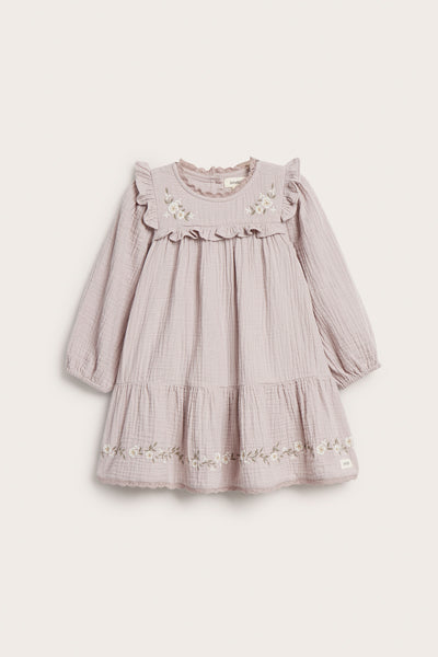 Baby purple floral woven frill dress