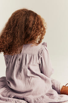 Kids purple floral woven frill dress