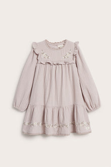 Kids purple floral woven frill dress