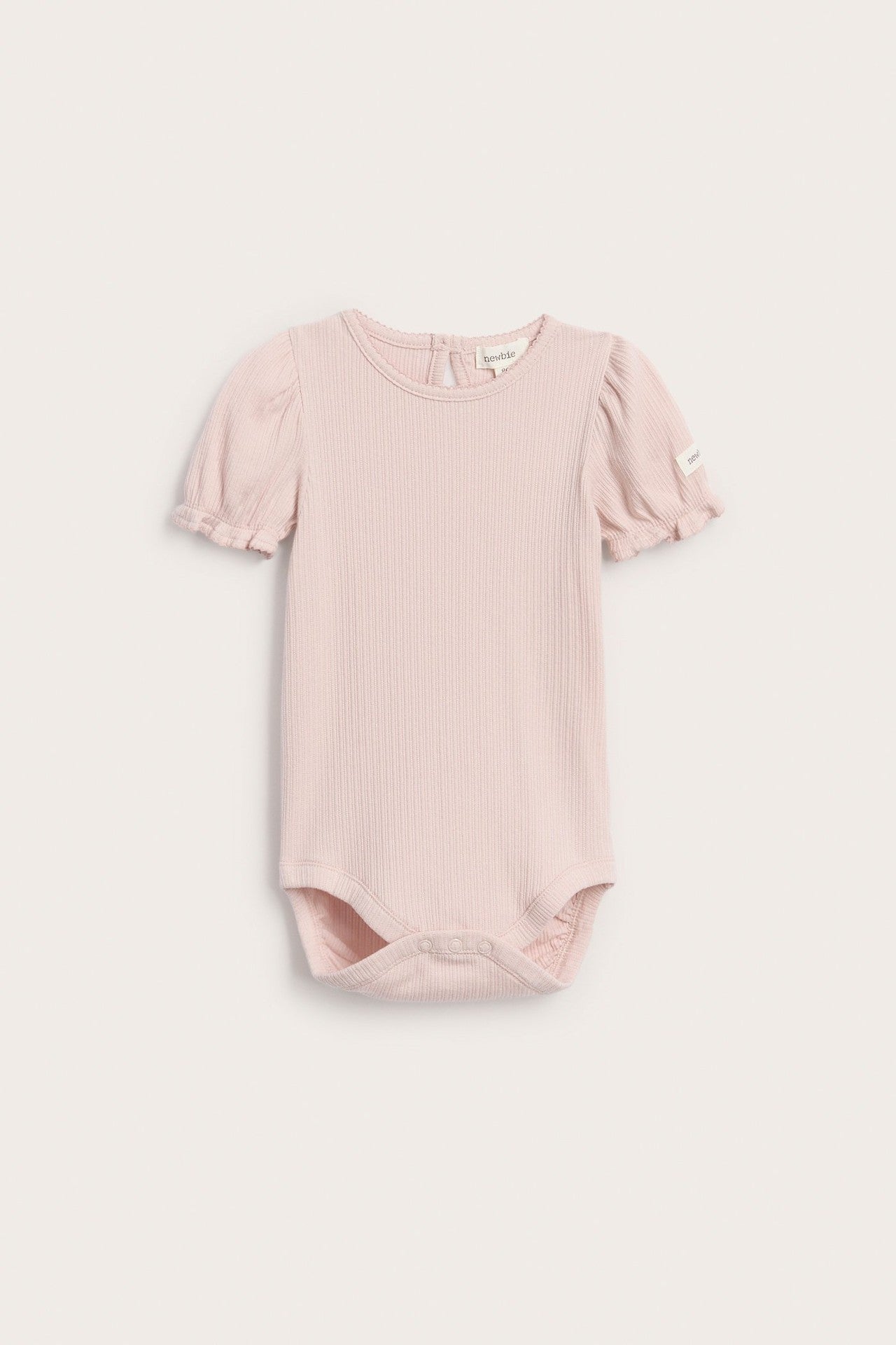 Baby pink bodysuit with short puff sleeves