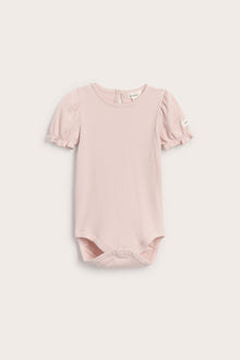 Baby pink bodysuit with short puff sleeves