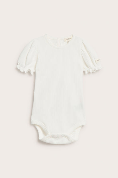Baby white bodysuit with puff sleeves