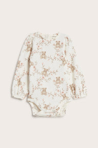 Baby beige floral bodysuit with teddy bears