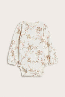 Baby beige floral bodysuit with teddy bears