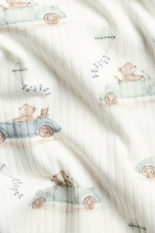 Baby white ribbed bodysuit with car motif