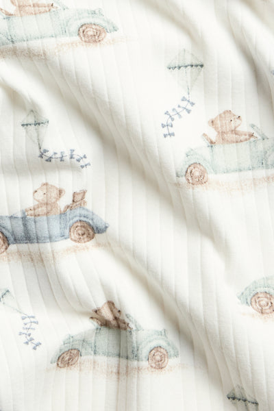Baby white ribbed bodysuit with car motif