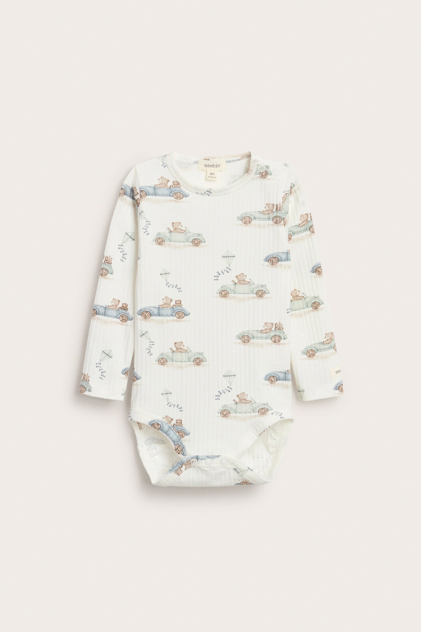 Baby white ribbed bodysuit with car motif