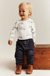 Baby white ribbed bodysuit with car motif