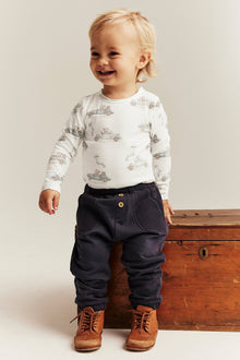 Baby white ribbed bodysuit with car motif