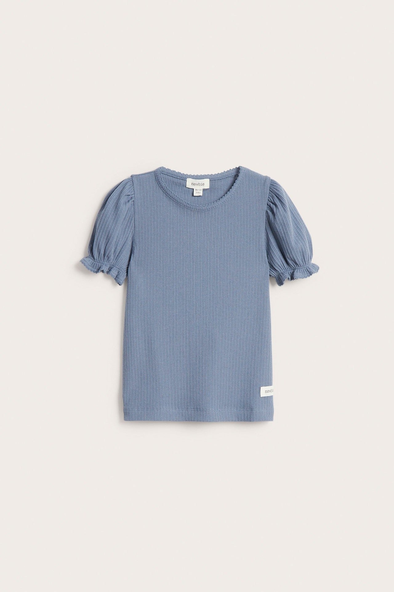 Kids blue short sleeve top with puff sleeves