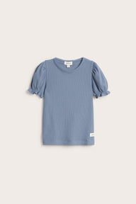 Kids blue short sleeve top with puff sleeves