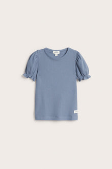Kids blue short sleeve top with puff sleeves