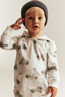 Baby white jumpsuit with car motif