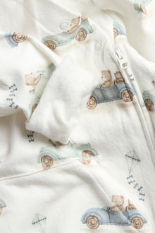 Baby white jumpsuit with car motif