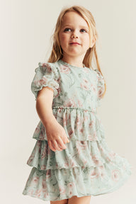 Kids green floral chiffon dress