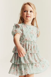 Kids green floral chiffon dress