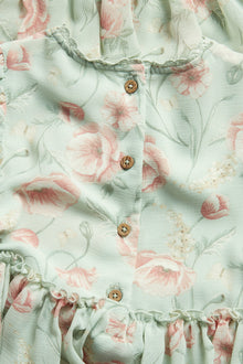 Kids green floral chiffon dress