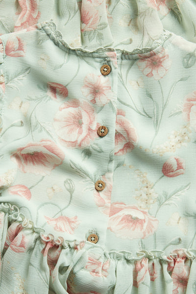 Kids green floral chiffon dress