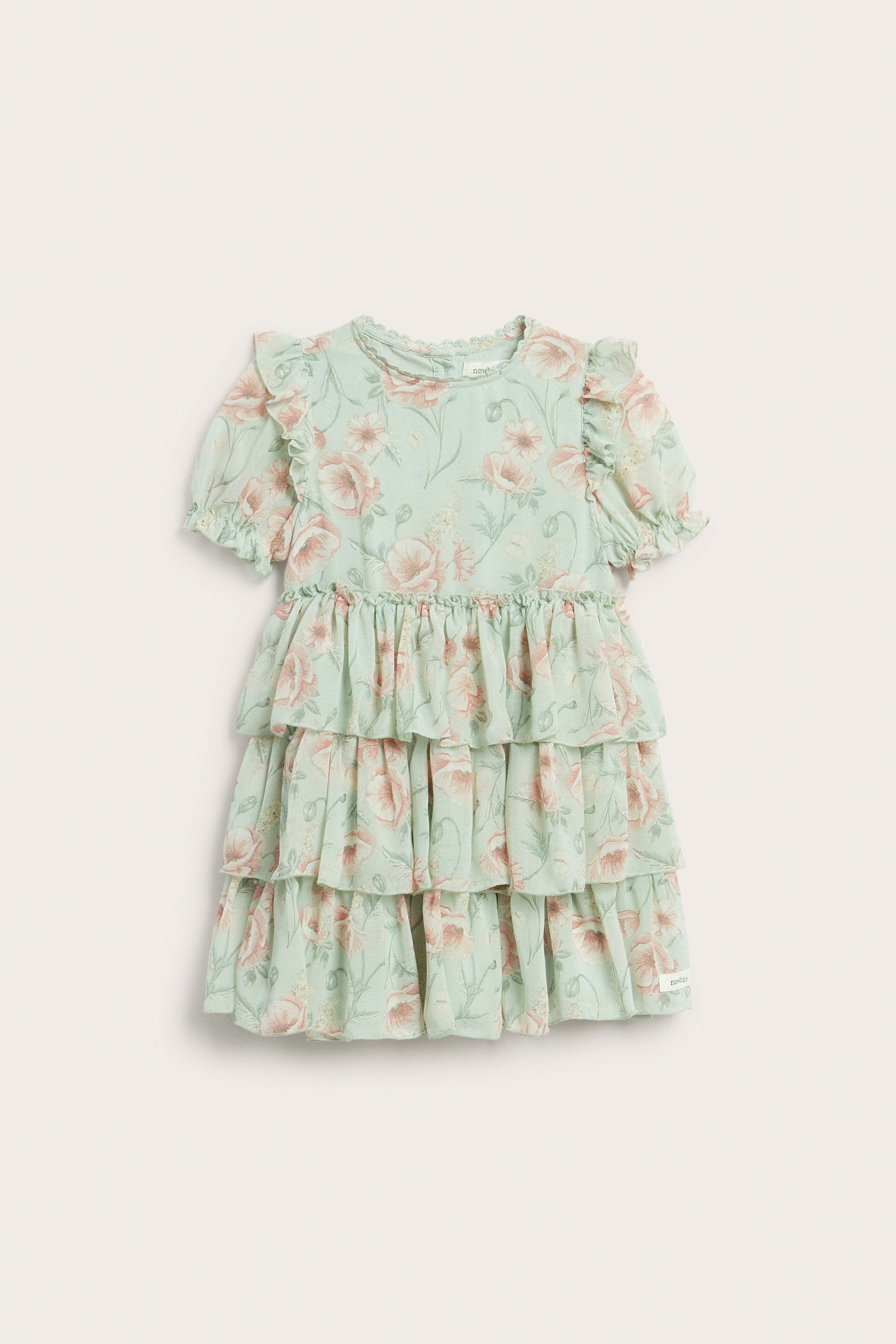Kids green floral chiffon dress