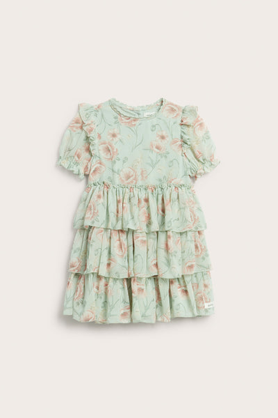 Kids green floral chiffon dress