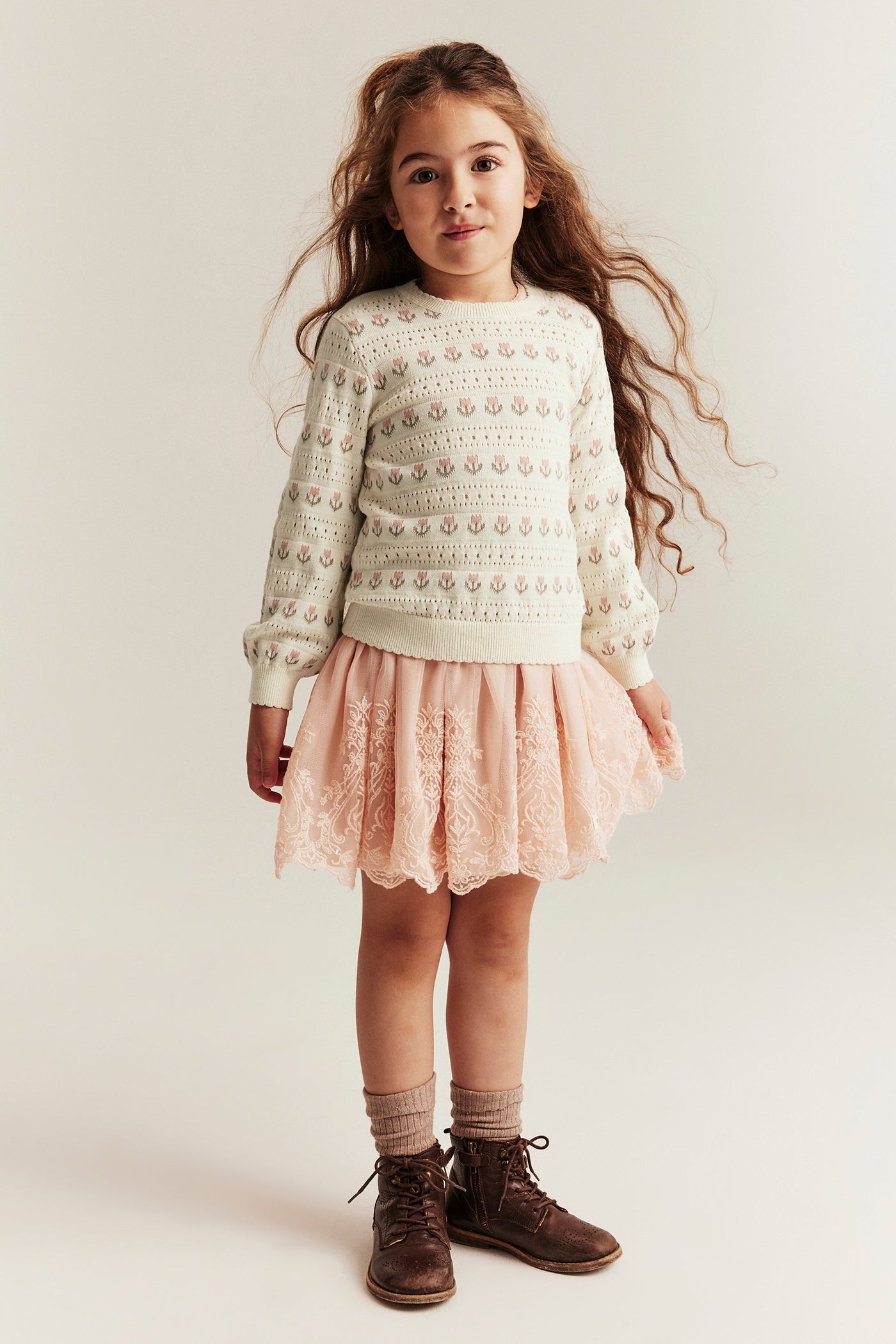 Baby & kids white jacquard-knitted floral jumper