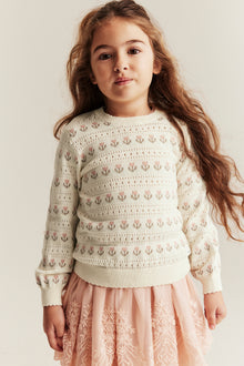 Baby & kids white jacquard-knitted floral jumper
